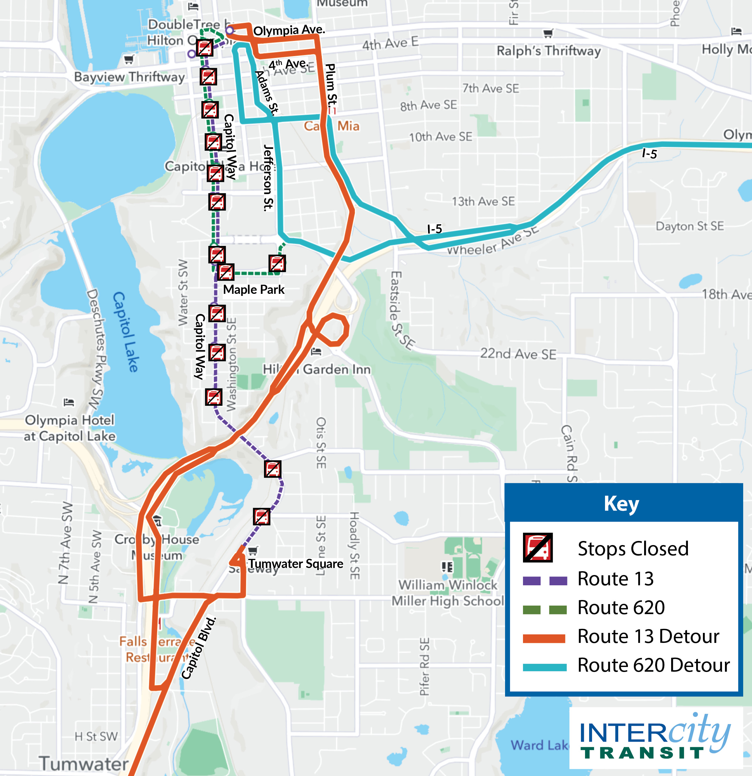 Routes 13 and 620 on detour from 18 p.m. on Saturday, July 20 due to